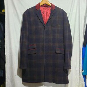 NWOT - Brook Taverner Wool Blend Topcoat - Blue Green Brick Plaid - 44R